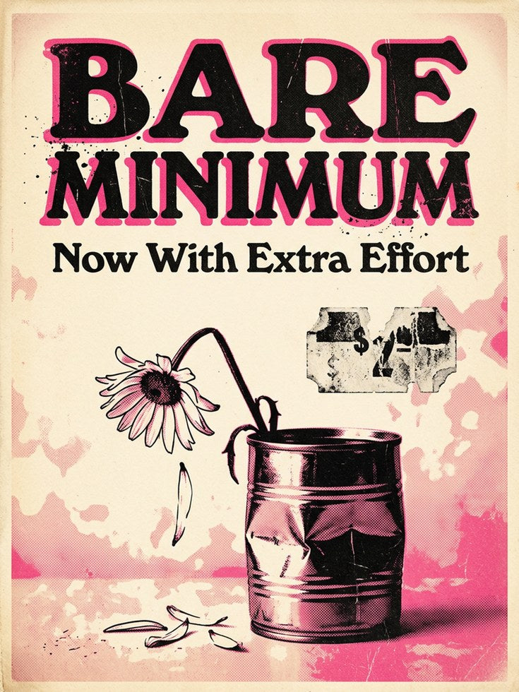 Bare Minimum Poster: Vintage Typography Art Print Pink Black - artwork on paper