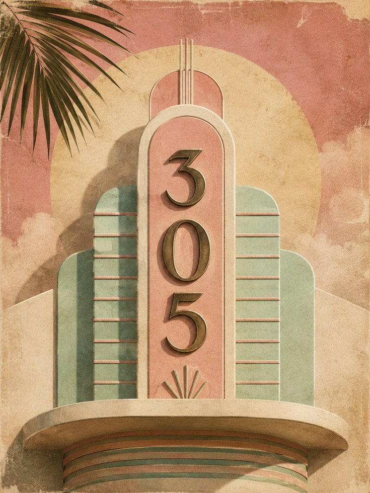 Art Deco Building Facade Print: Vintage Pink and Mint Architecture - artwork on paper