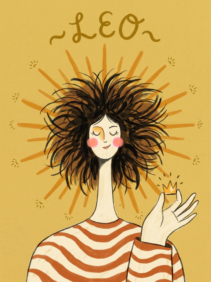 Leo Zodiac Print – Sun Hair Illustration - artwork on paper