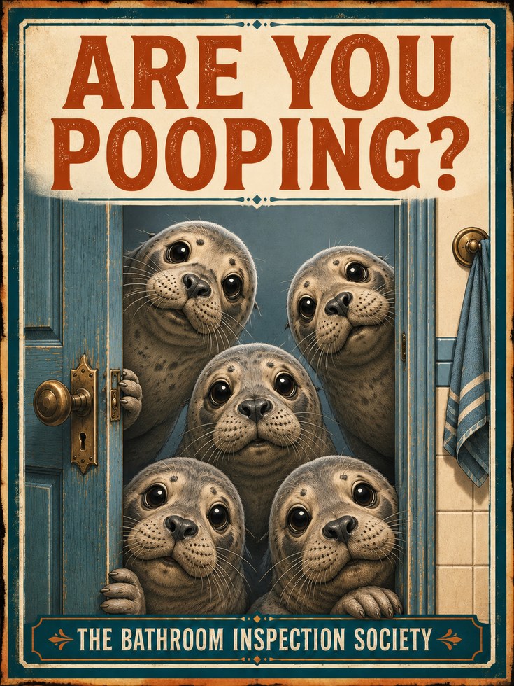 Bathroom Wall Art: Funny Seal Design (Vintage Style - artwork on paper