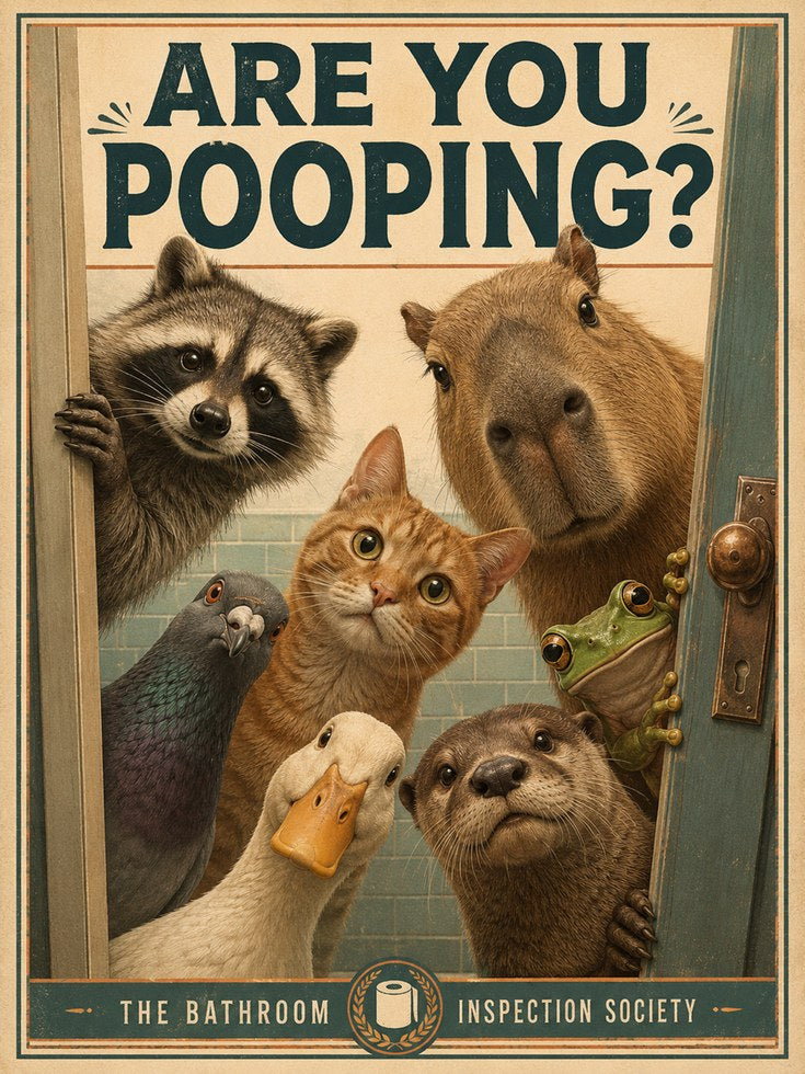 Bathroom Decor Print: Quirky Animal Artwork (Vintage Style) - artwork on paper
