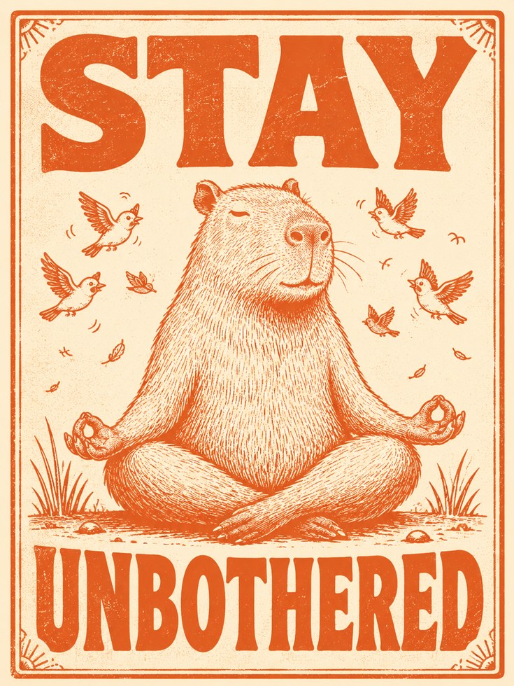 Capybara Wall Art: Retro Zen Meditation - artwork on paper
