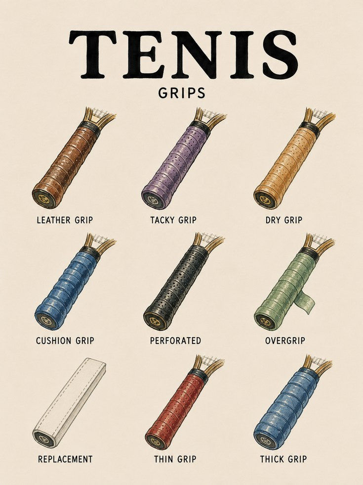 Tennis Grips Guide Poster: Vintage Sports Instruction Chart - artwork on paper