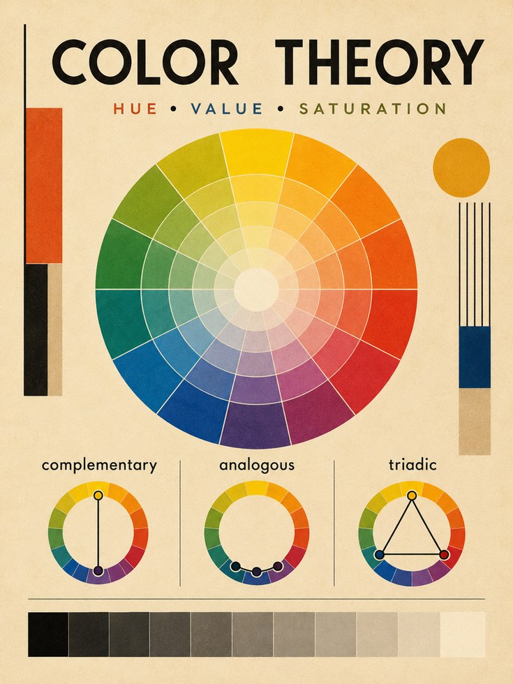 Color Wheel Poster – Color Theory Art Print - artwork on paper