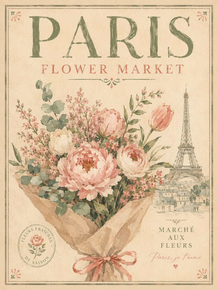Paris Flower Market Poster: Vintage French Botanical Wall Art - artwork on paper