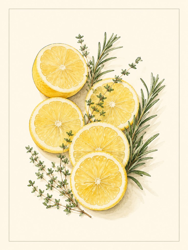 Lemon Herb Wall Art – Kitchen Botanical Print - artwork on paper