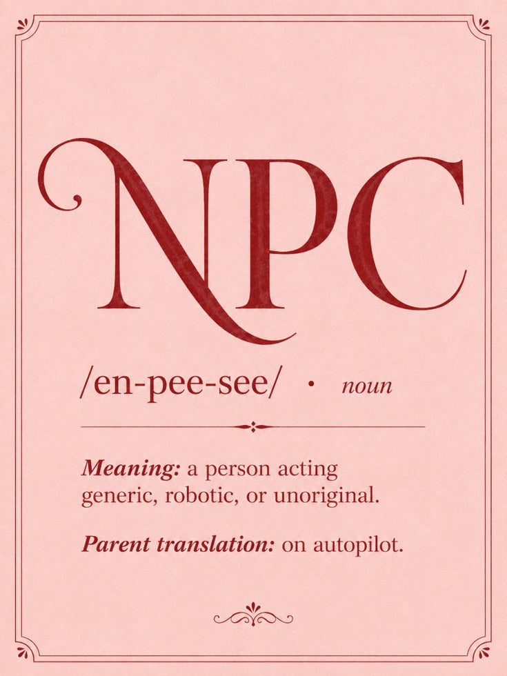 NPC Definition Typography Print: Pink Dictionary Art Poster - artwork on paper