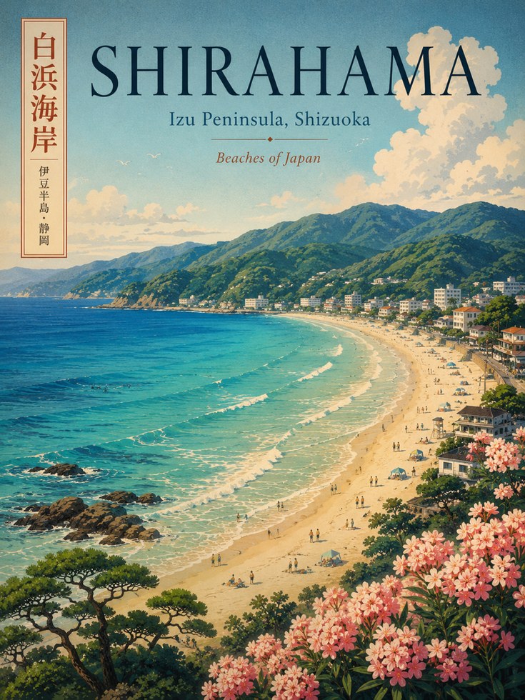 Shirahama Beach Poster: Vintage Japanese Coastal Travel Art - artwork on paper