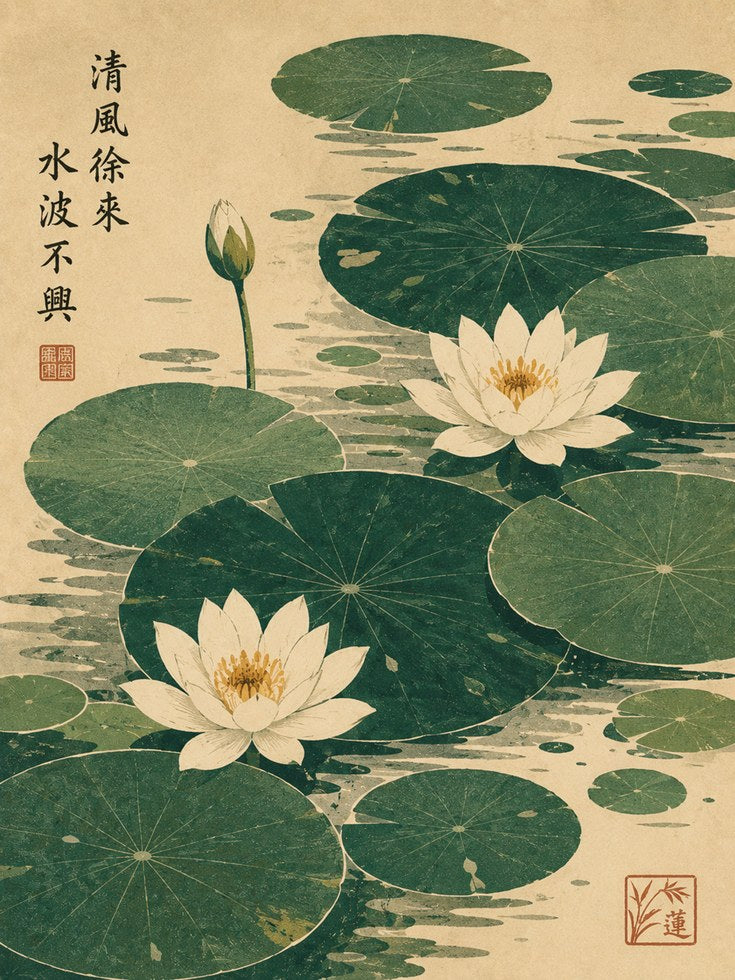 Lotus Flower Wall Art – Japanese Botanical Print - artwork on paper