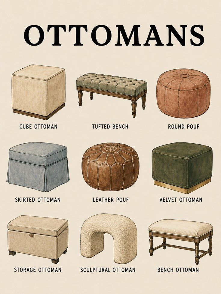 Educational Ottoman Print: Vintage-Inspired Furniture Guide - artwork on paper