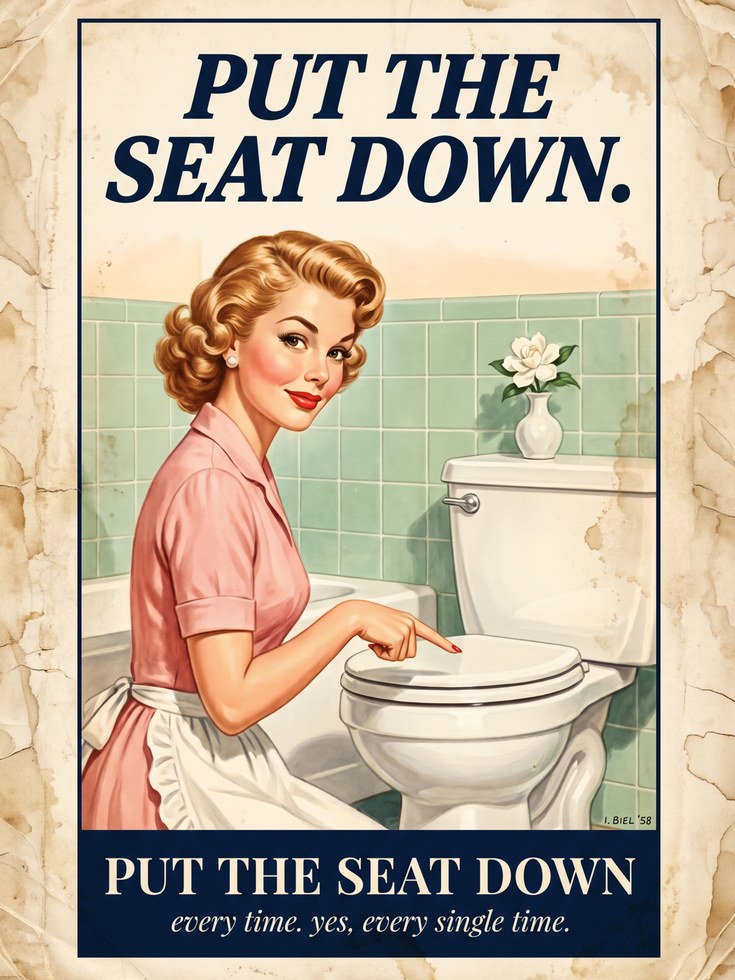Retro Bathroom Print – 1950s Housewife - artwork on paper