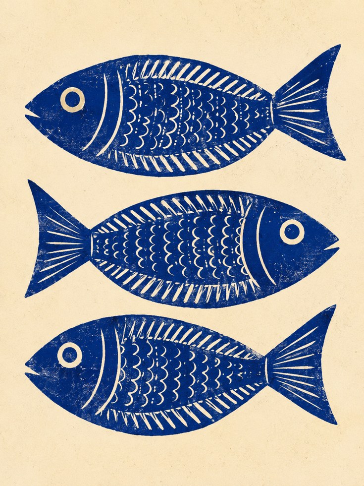 Nautical Fish Wall Art – Blue Coastal Print - artwork on paper