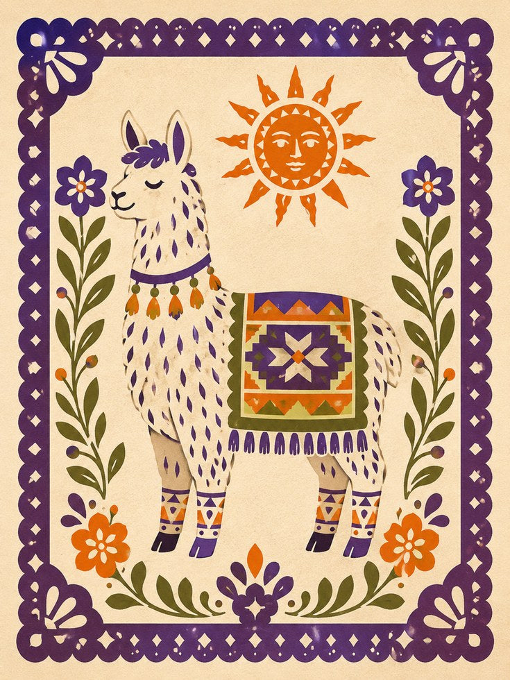 Llama Folk Art Print – Southwestern Wall Art - artwork on paper