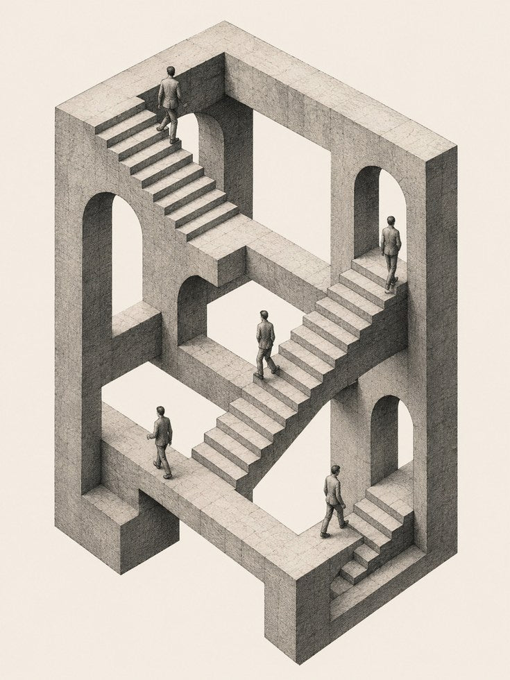 Impossible Staircase Art Print: Escher Style Optical Illusion - artwork on paper