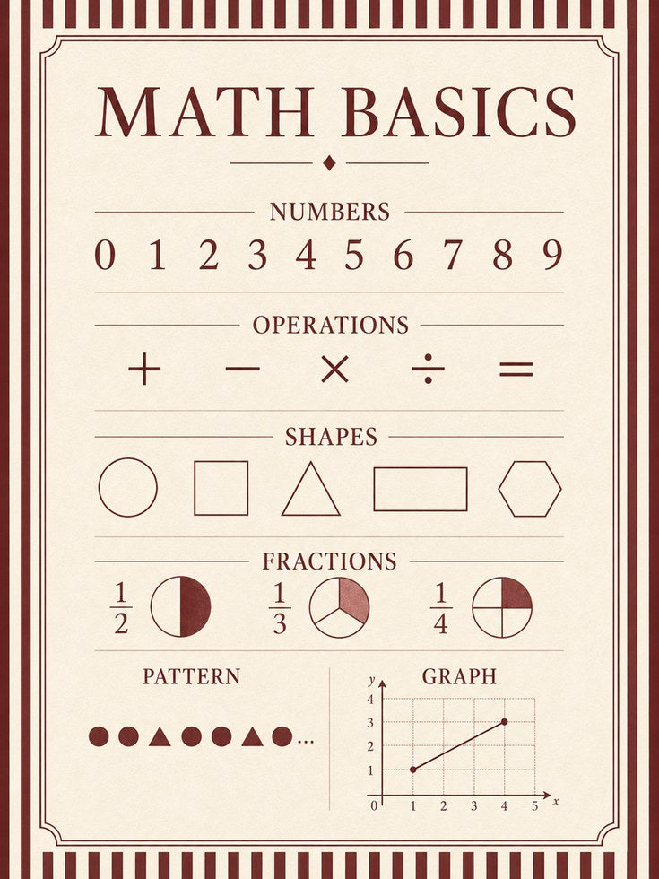Math Basics Poster – Educational Wall Art - artwork on paper