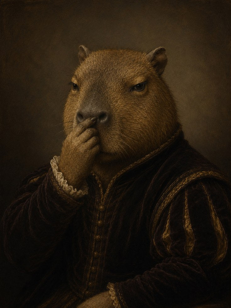 Funny Bathroom Poster Capybara Renaissance Portrait Print: Dutch - artwork on paper