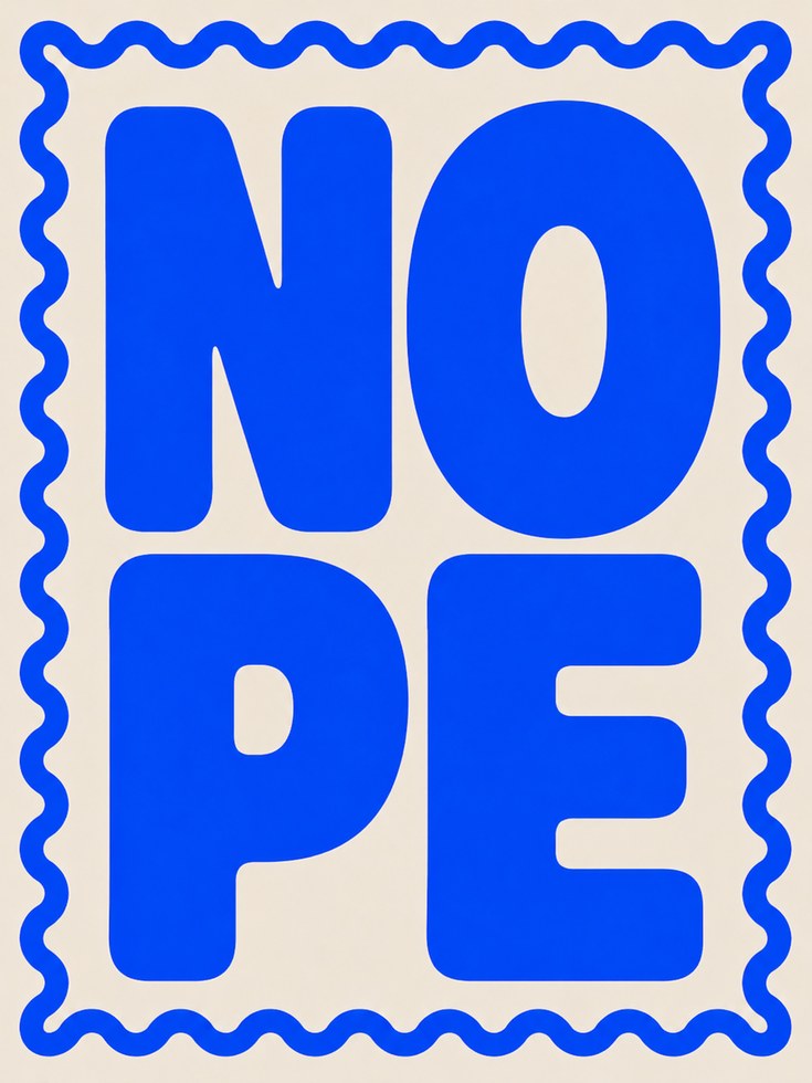 Nope Typography Poster: Bold Blue Retro Lettering Art Print - artwork on paper