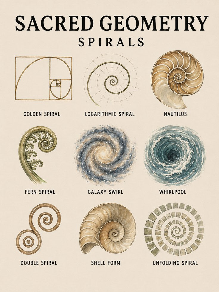 Sacred Geometry Spirals Print — Educational Science Chart - artwork on paper