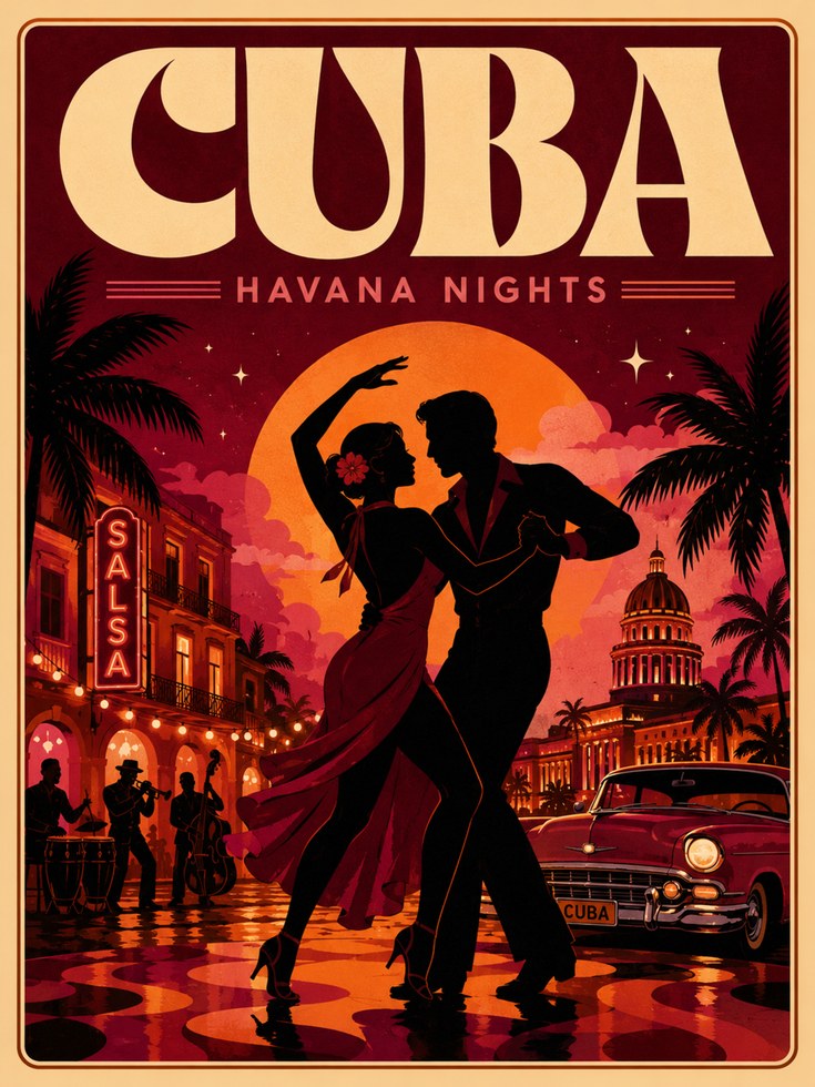 Cuba Travel Poster – Havana Wall Art - artwork on paper
