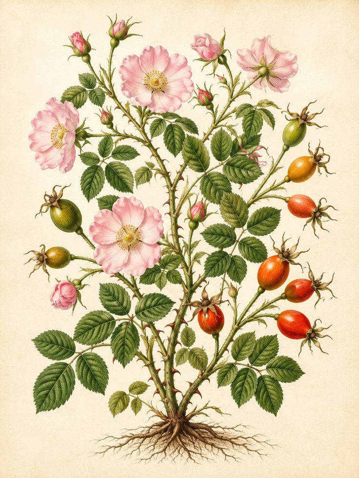 Vintage Botanical Rose Print — Antique Hand-Painted Wild Rose - artwork on paper