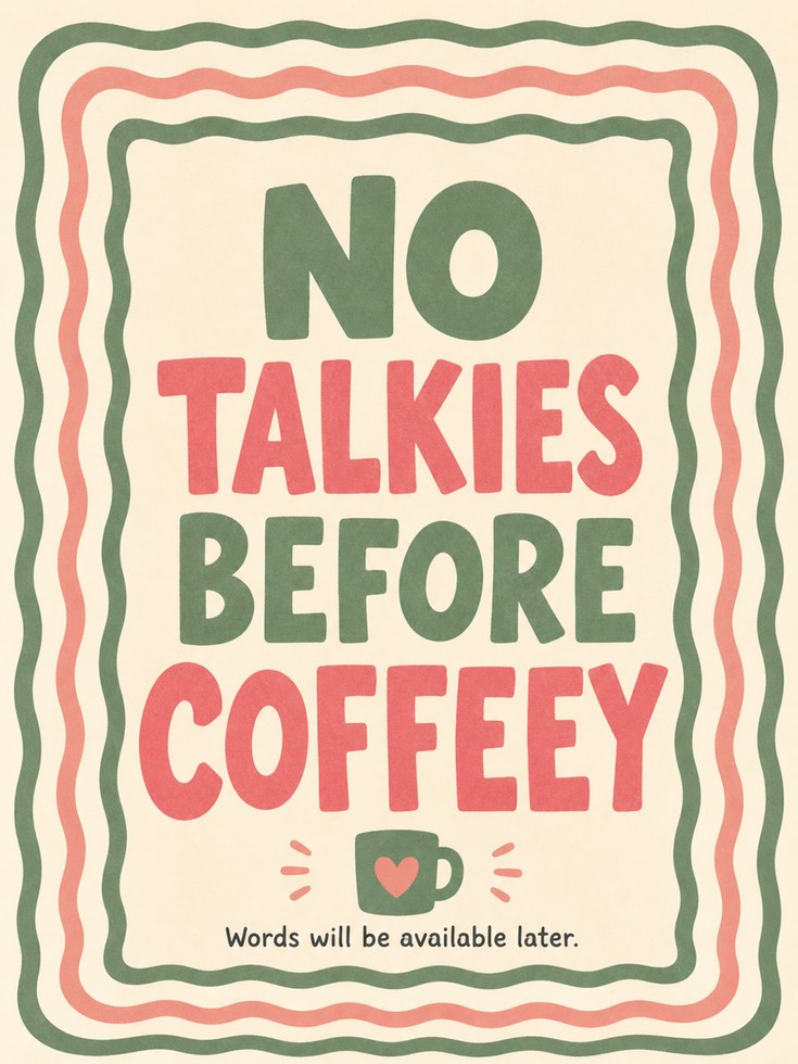 No Talkies Before Coffee Retro Print: Vintage Typography Poster - artwork on paper