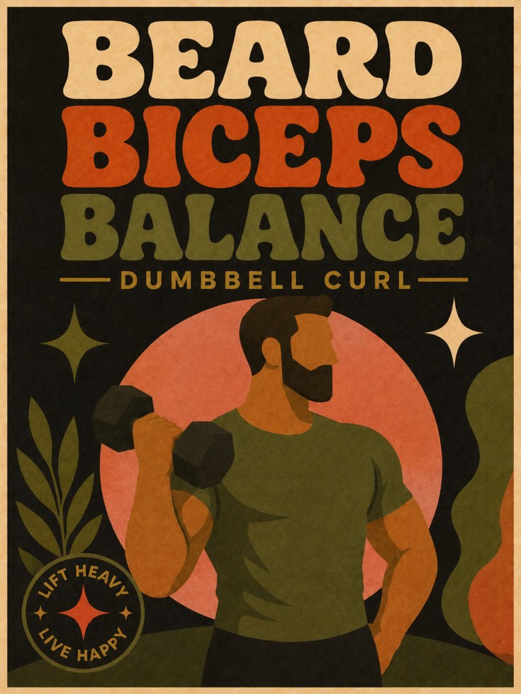 Beard Biceps Balance Print: Retro Gym Motivation - artwork on paper