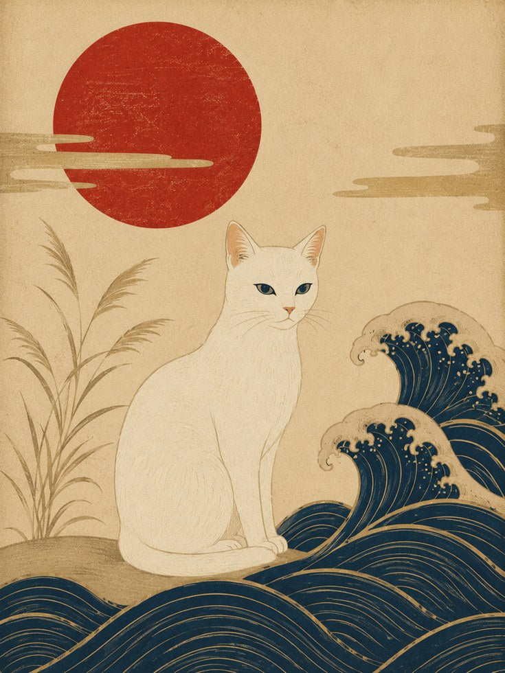 Ukiyo-e Cat Print: Japanese Vintage Style - artwork on paper