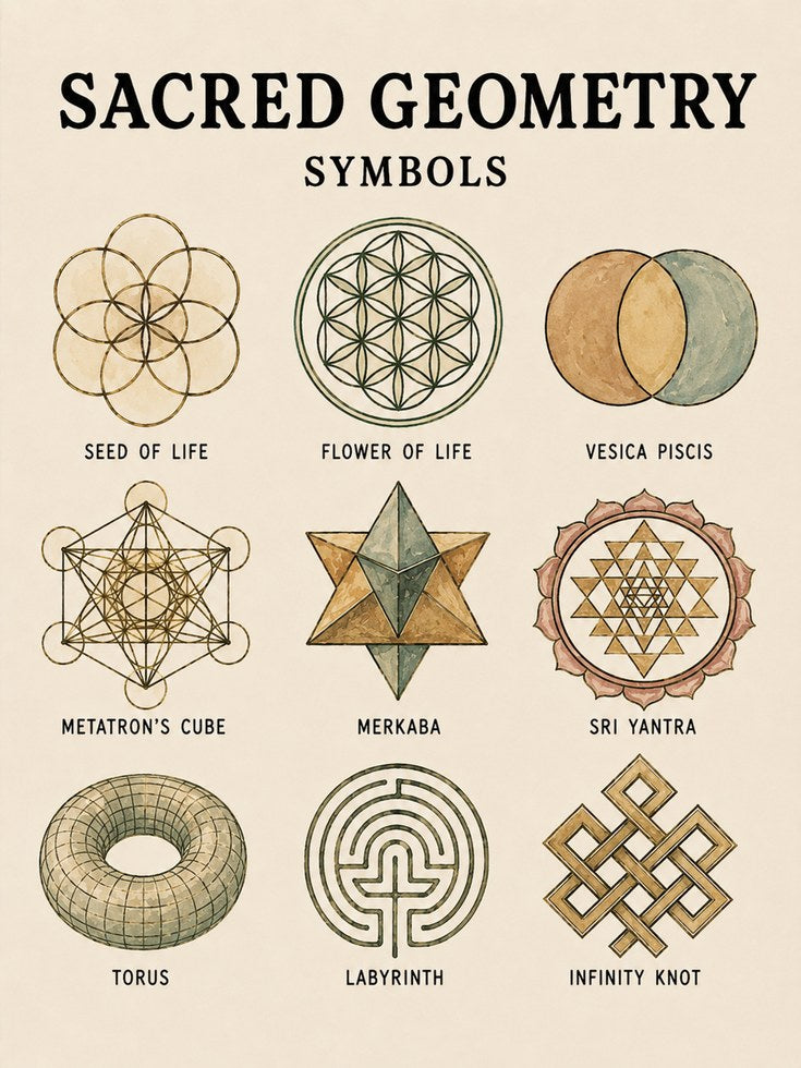 Sacred Geometry Print — Educational Symbols Chart - artwork on paper