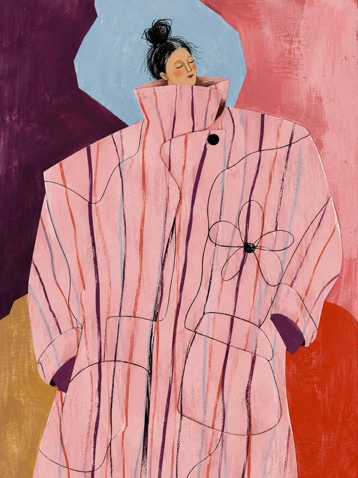 Fashion Illustration Print – Pink Coat Wall Art - artwork on paper
