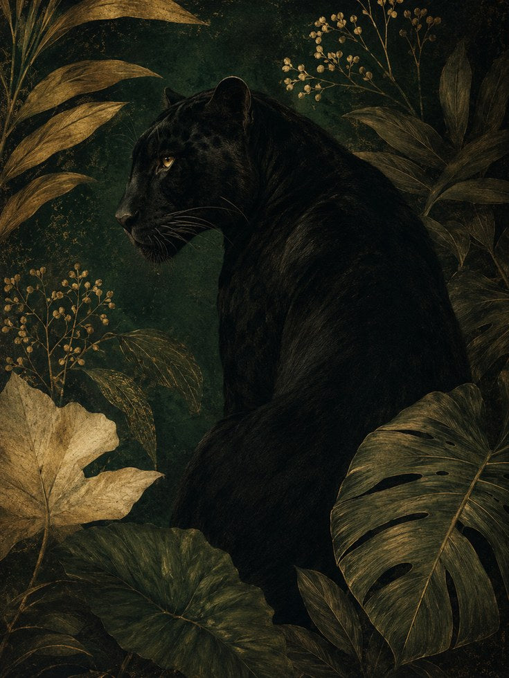 Black Panther Wall Art – Dark Botanical Print - artwork on paper