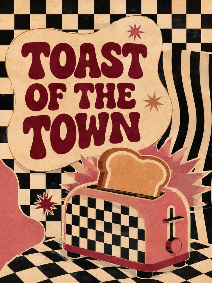 Retro Toaster Print: 1970s Checkered Pattern - artwork on paper