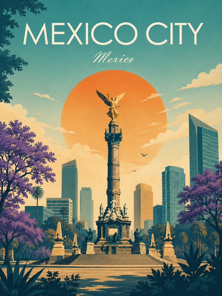 Mexico City Travel Poster – Vintage Mexico Print - artwork on paper
