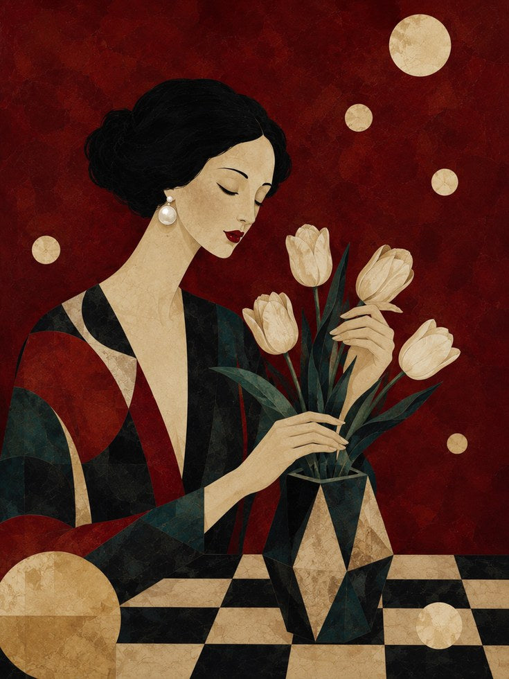 Art Deco Woman Print – Elegant Floral Wall Art - artwork on paper