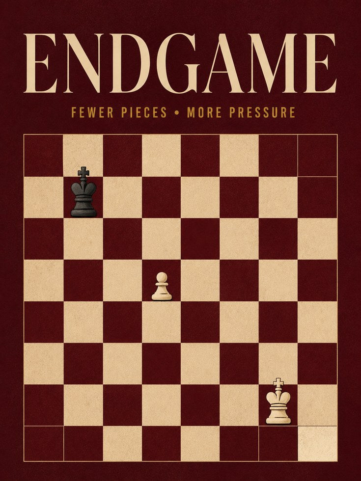 Chess Endgame Poster: Minimalist Burgundy and Cream Design - artwork on paper