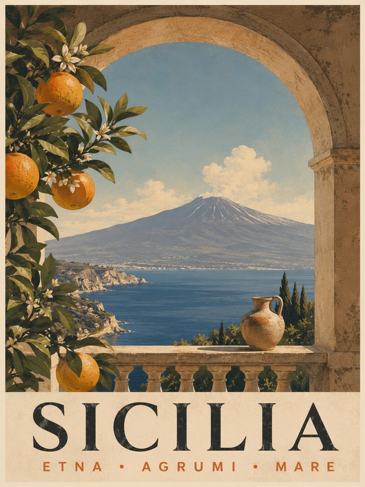 Sicily Travel Poster – Vintage Italy Wall Art - artwork on paper
