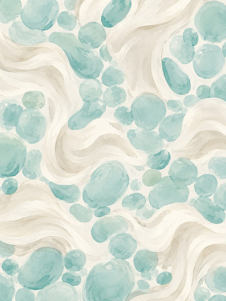 Aqua Watercolor Bubbles Art Print: Abstract Flow Design - artwork on paper
