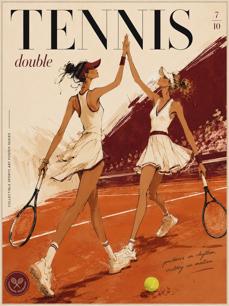Tennis Wall Art: Vintage Women's Doubles - artwork on paper