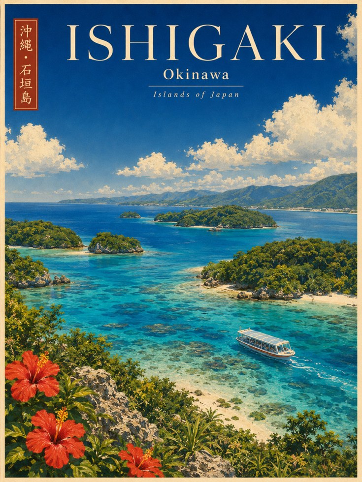 Ishigaki Okinawa Travel Poster: Vintage Japanese Tropical Art - artwork on paper