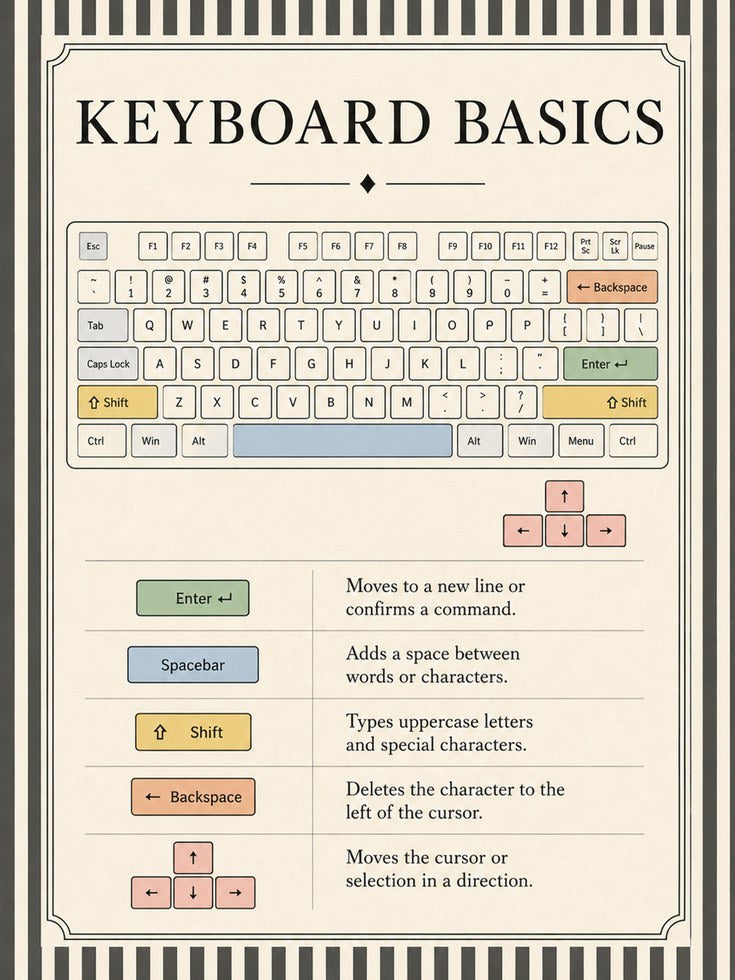 Keyboard Basics Educational Poster: Vintage Typography Guide - artwork on paper