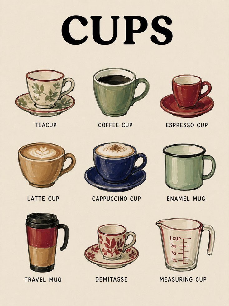 Coffee Cups Wall Art – Kitchen Decor Print - artwork on paper