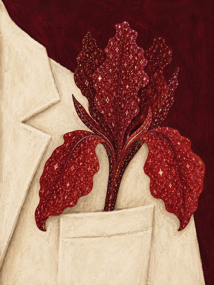 Iris Wall Art – Red Floral Print - artwork on paper