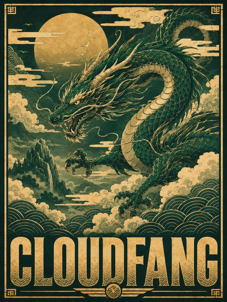 Vintage Chinese Dragon Poster - artwork on paper
