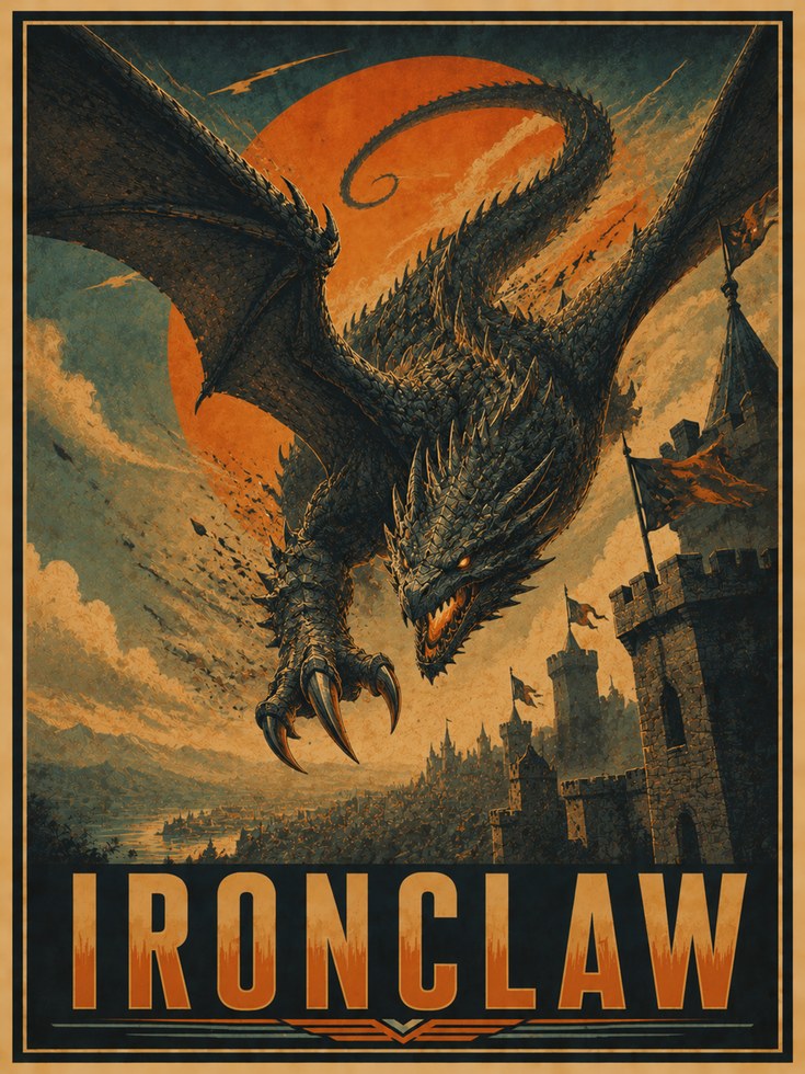 Vintage Dragon Castle Poster: Fantasy Art Deco Wall Art - artwork on paper