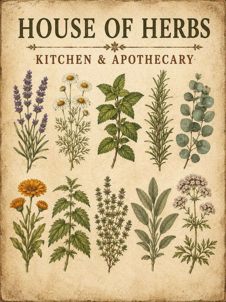 House of Herbs Print: Vintage Botanical Wall Art (Kitchen & Dining) - artwork on paper