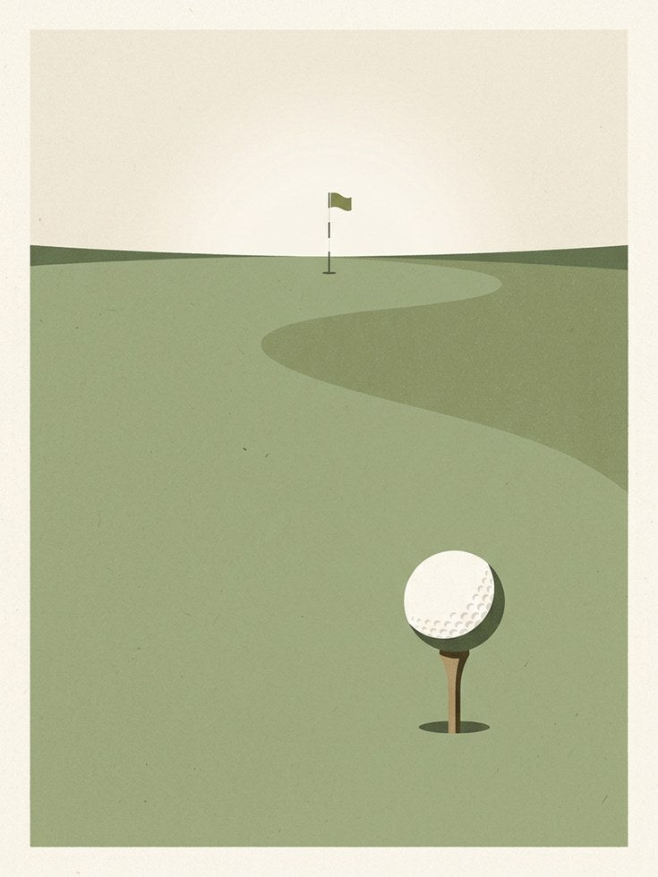 Minimalist Golf Course Art Print: Green Fairway Design - artwork on paper
