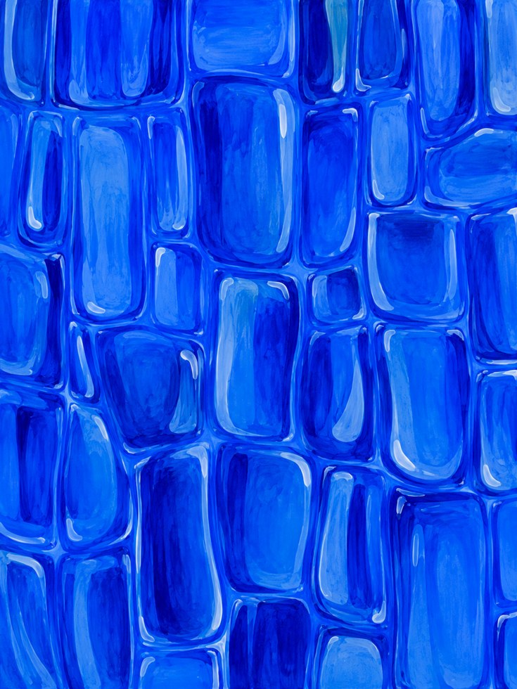 Blue Glass Mosaic Wall Art: Abstract Geometric Pattern Print - artwork on paper