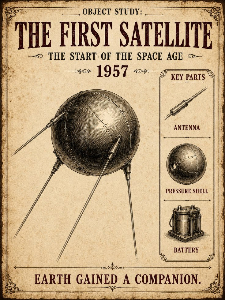 Sputnik Satellite Poster — Vintage Space Age Educational Print - artwork on paper
