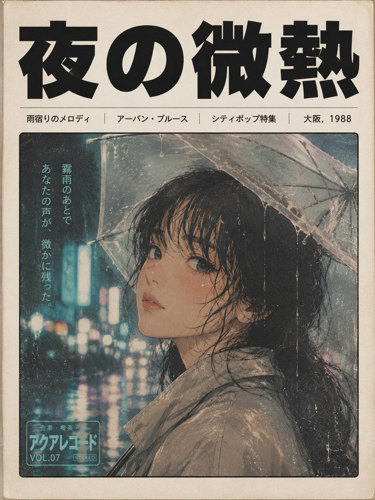 Japanese City Rain Portrait: Vintage 1988 Osaka Magazine Art Print - artwork on paper