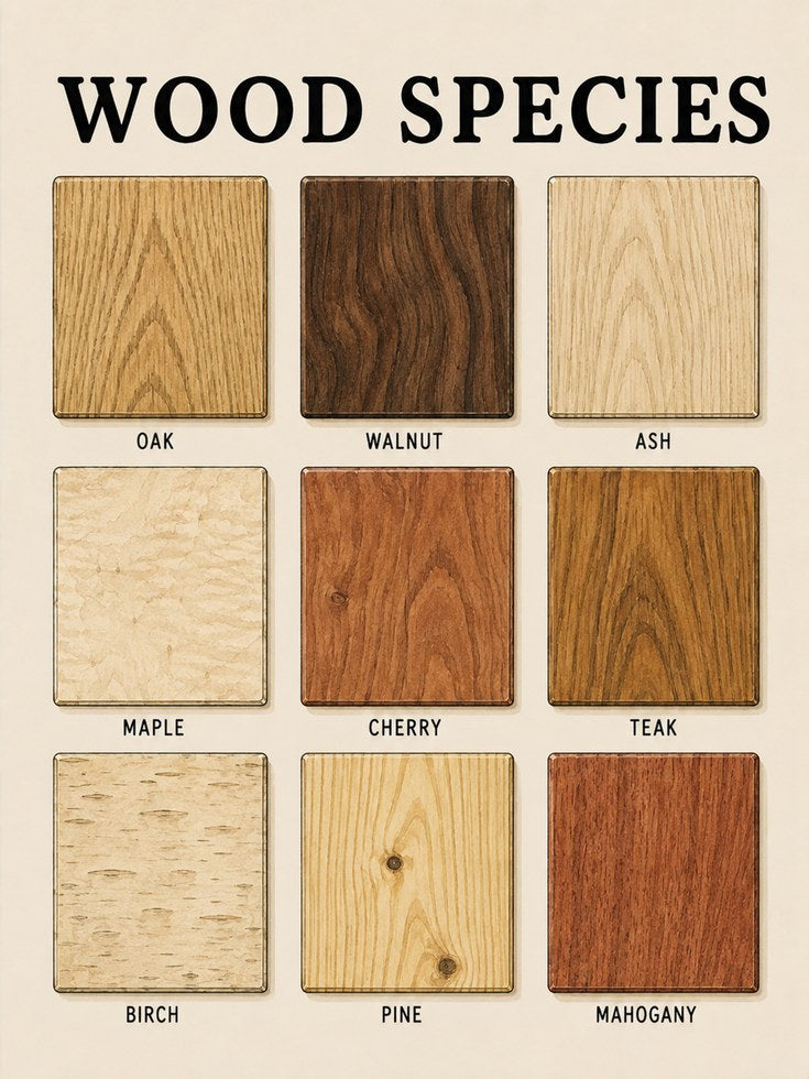 Wood Species Chart Wall Art: Educational Grain Reference Print - artwork on paper