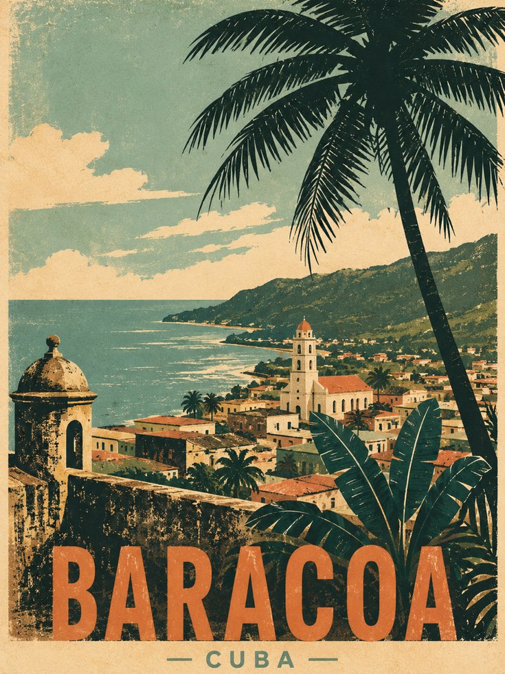 Vintage Travel Poster – Cuba Coastal Print - artwork on paper